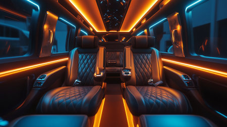 Futuristic interior of a car with neon lights. 3d renderingの写真素材