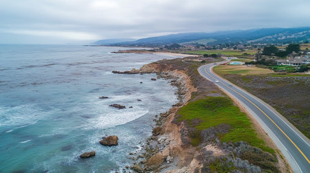 Aerial view of the Pacific Coast Highway in California, USA.の写真素材