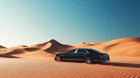 3D rendering of a luxury car in the middle of the desert