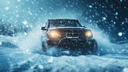 Off-road car in the snow. Off-road vehicle.の写真素材
