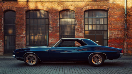 Classic american car in front of old brick wall. 3d renderの写真素材