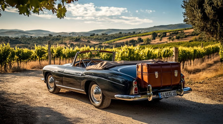 Vintage car in a vineyard in Tuscany, Italy