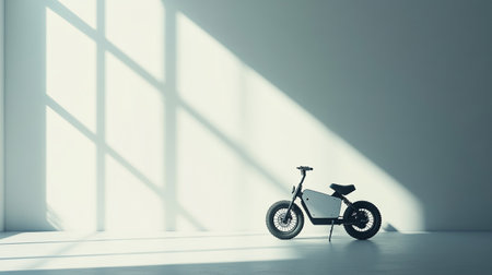 3d render of a tricycle in a white room with sunlight