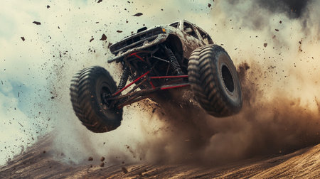 Off-road vehicle on the race track in the mud. Off-road vehicle on the race track.の写真素材