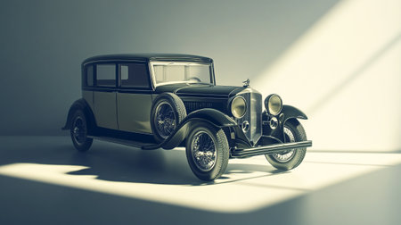 Retro car on a light background. 3D rendering. Vintage car.の写真素材