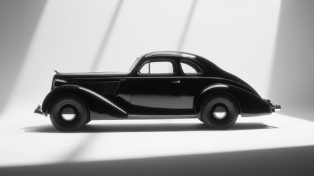 Retro car model on white background. Black and white image.の写真素材