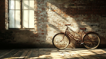 Bicycle in the old room with brick wall. 3d renderingの写真素材