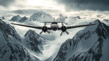 Airplane flying in the clouds. 3D Rendered image.の写真素材