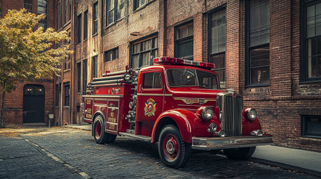 Vintage fire truck in New York City, USA. Filtered image processed vintage effect.の写真素材