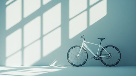 Bicycle in the room with sunlight and shadow. 3D Renderingの写真素材