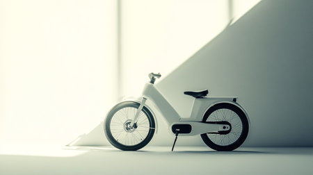 Minimalistic image of a child's bicycle on a white backgroundの写真素材