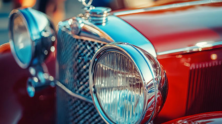 Detail of the headlight of a classic car. Vintage car.