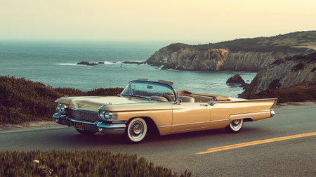 Vintage cabriolet car on the road, California, USAの写真素材