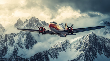 Airplane flying in the clouds. 3d rendering toned imageの写真素材