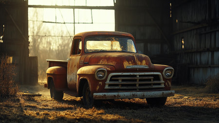 Abandoned old rusty car in the field. Retro style.の写真素材