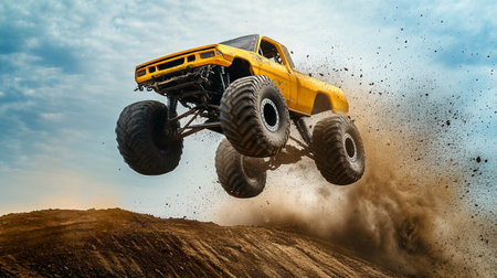 Off-road vehicle on a dirt road. 3d rendering.の写真素材