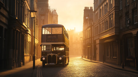A double decker bus in the old town of Cambridge, UK
