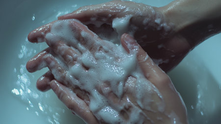 Washing hands with soap and water. Washing hands with soap to prevent virus and bacteria.