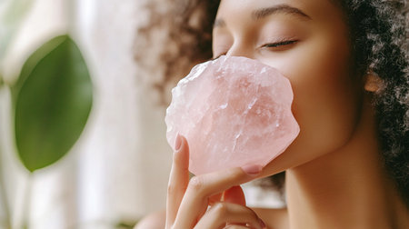 Young african american woman with closed eyes holding pink bubble gum.のeditorial素材