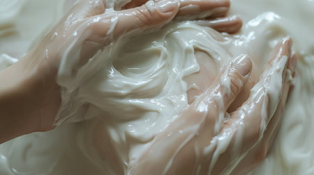 Close-up of woman's hands washing her hands in a bowlの写真素材