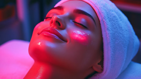 Close-up portrait of a young woman lying on a massage table.のeditorial素材