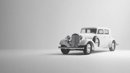 3d rendering of old classic car on gray background with soft shadowの写真素材