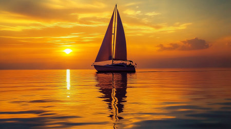 Sailboat on the sea at sunset. Beautiful seascape.