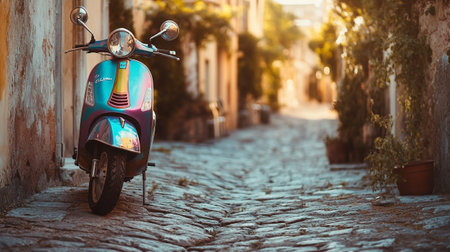 Vintage scooter on the street of old european town