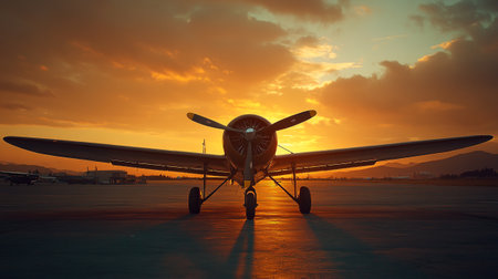 Airplane in the airport at sunset. Airplane in the airport