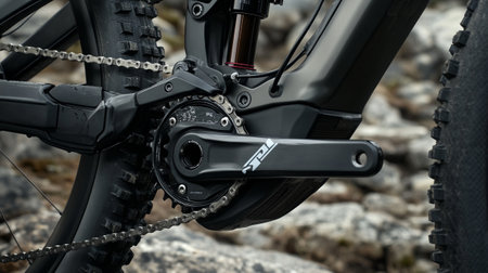 Mountain bike rear wheel with chain and brake disc close-up