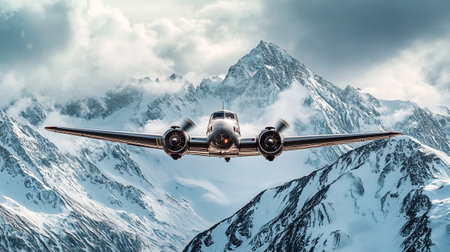 Airplane flying in the clouds. 3d rendering toned image