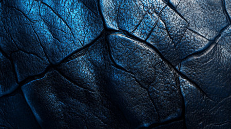 Blue leather texture background for design with copy space for text or image.の写真素材