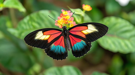 Butterfly on the flower in the garden. (Heliconius erithacus)の写真素材