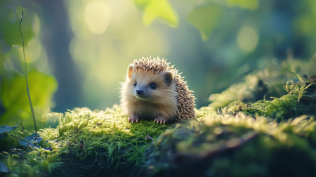 Hedgehog in the forest. Wild animal in the nature.の写真素材