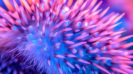 Close-up of microbe in neon light. Macro shot of microbe.
