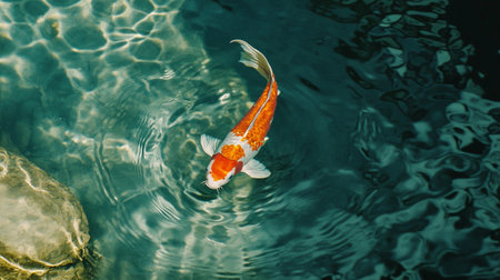 Colorful koi fish swimming in the water. Shallow depth of field.