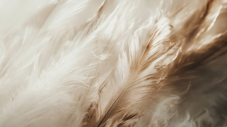 Beautiful abstract white and brown feathers on white background and soft white feather texture on white pattern and brown background, feather background, brown bannersの写真素材