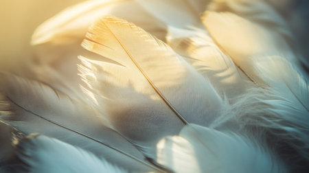 Feathers of a white bird on a light background, soft focusの写真素材