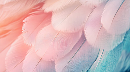 Beautiful abstract color white and pink feathers on blue background and soft white feather texture on blue background, feather background, pink bannersの写真素材