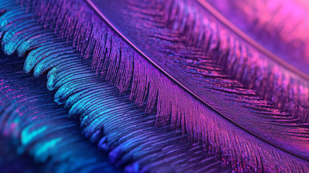 feather of a bird close-up in neon light. macroの写真素材