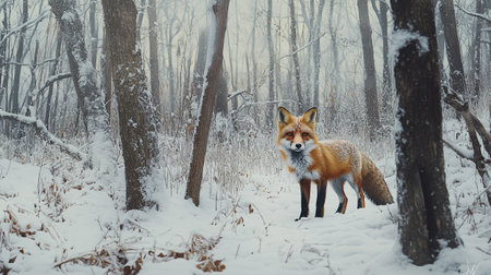 Red fox in the winter forest. Fox in the winter forest.