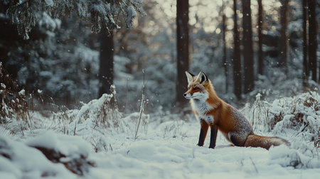 Red fox (Vulpes vulpes) in winter forest.