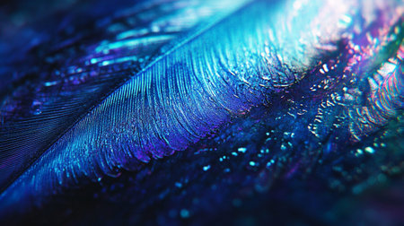 Macro shot of blue and purple feather texture. Abstract background.