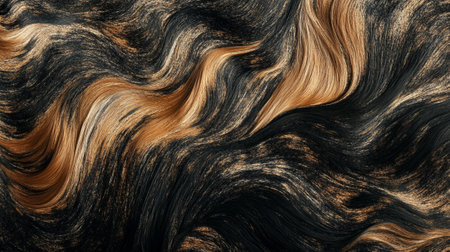 3d rendering of a golden wavy hair on a black background