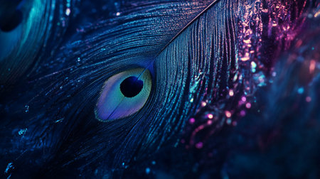 Beautiful peacock feather close up.の写真素材