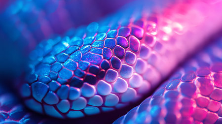 Close up of purple and blue snake skin texture background. Macro shotの写真素材