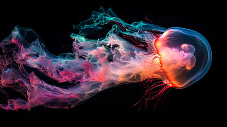 Colorful jellyfish in water on black background. Abstract background.