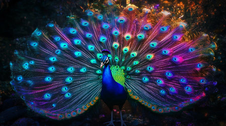 Beautiful peacock with feathers out. Colorful peacock.の写真素材