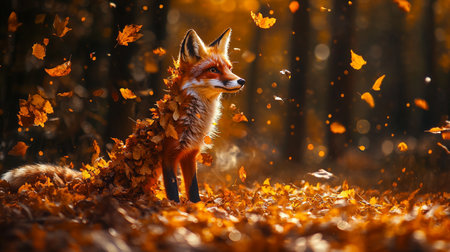 Red fox in the autumn forest. Fox in the autumn forest.