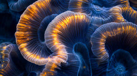 3D Illustration of a Blue Coral Reef with a Glowing Pattern